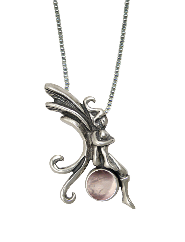 Sterling Silver Fairy Pendant With Rose Quartz